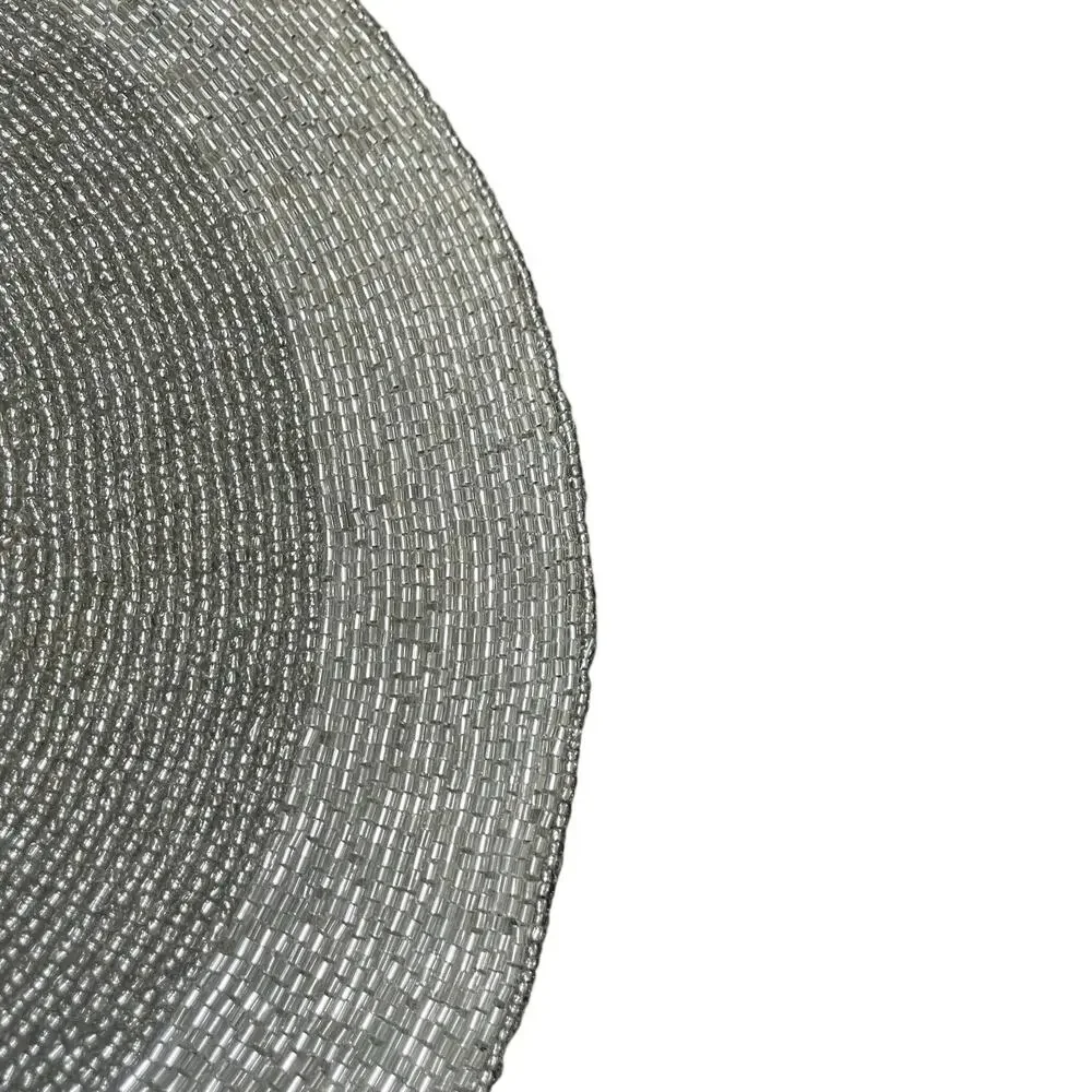 TIRAMISU Hand Beaded Placemat 15in Metallic SILVER Holiday Glam Decor New